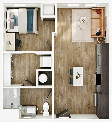 A1 floor plan diagram — 1 Bed · 1 Bath · 550 sq ft