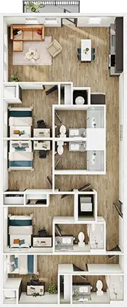 D11 floor plan diagram — 4 Bed · 4 Bath · 1,395 sq ft